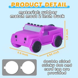 Mini coche de goma morado con adhesivo adhesivo, tarjeta y banda de goma, decoración de tablero de instrumentos de moda para coche/SUV, accesorio de j