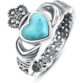 AVECON Heart Turquoise Claddagh Rings 925 Sterling Silver Celtic Knot Ring Turquoise Rings for Women Statement Engagement Ring December Birthstone Irish Jewelry Gifts Fit Women Size 6
