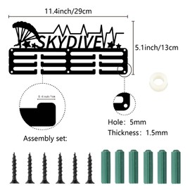 CREATCABIN Skydive Medal Holder Race Medals Hanger Display Sports Awards Ribbons Organizer Small Black Wall Mounted Hanging Rack Stand over 40 Medals for Player Athlete Medalist Winning 11.4 x 5.1Inch