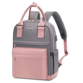 LOVEVOOK Women's Small Waterproof City Backpack Handbag 2 in 1 with USB Charging Port Mini Bag Daypack Backpack Women Elegant for Leisure School Travel Work, Pink & Grey