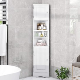 Merax Corner Cabinet Freestanding Floor Bathroom Storage Space Saver with Doors and Adjustable Shelves for Home, Kitchen, Tall Slim