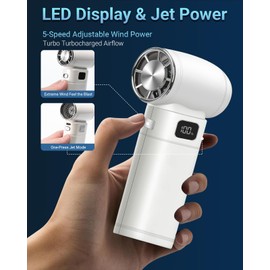 AuraliBrite Handheld Mini Turbo Fan 120000RPM 6-Speed Turbo Power 9000mAh Portable High Speed Cooling Personal Fan with Digital Display LED Light for Travel Beach Camping (White)