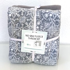 Floral Pattern Gray Anti-Pill Fleece Fabric No-Sew Throw Kit (50"x60")