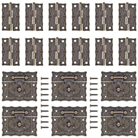 Jewelry Box Hinges 6 Pieces Retro Design Decorative Locking Hinges - Jewelry Box Hinges Vintage Tool Box Latch Decorative Hasp Latch Buckle with 12 Antique Bronze Engraved Designs Hinge and 100 Screws