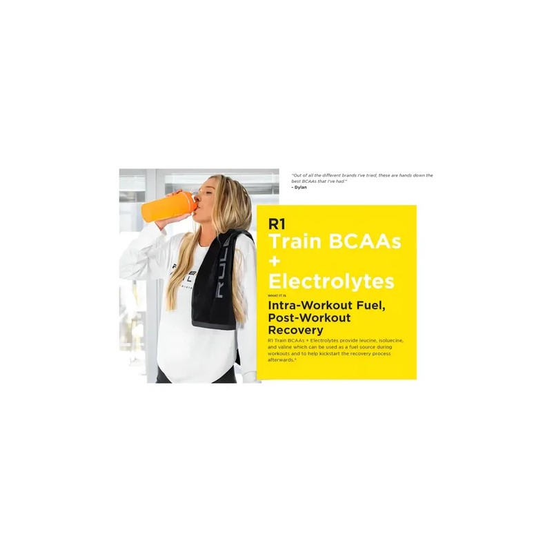 Aminoácidos Rule 1 Train BCAAs con Electrolitos 450g Sabor Orange