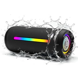 Portable Bluetooth Speaker, IPX7 Waterproof Wireless Speaker, 35W Loud Stereo Sound and Deep Bass, 24H Playtime, Bluetooth 5.4, RGB Lights, Smart Display, EQ for Home/Party/Outdoor/Gifts(Black)