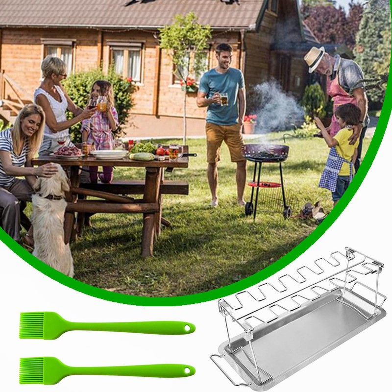 Chicken Leg Rack for Grill with Drip Tray, 14 Slots
