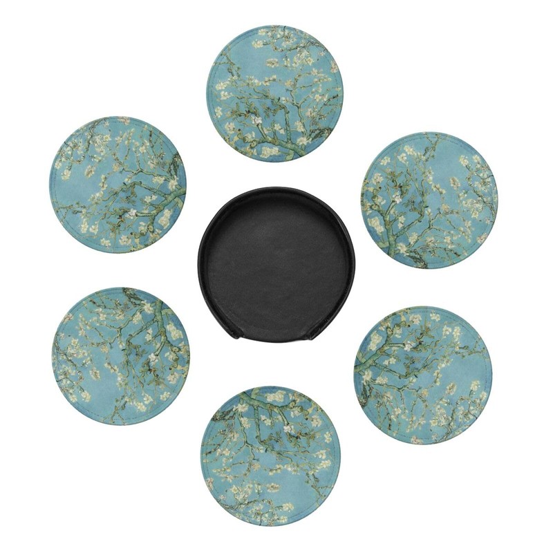 6 Pcs Van Gogh Almond Blossom Drink Coasters with Holder
