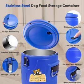 Newget 15lb Dog Food Storage Container, Stainless Steel Airtight Pet Food Storage Container and Durable Plastic Food Container, Large Metal Cat Food Container with Lid and Scoop to Keep Fresh