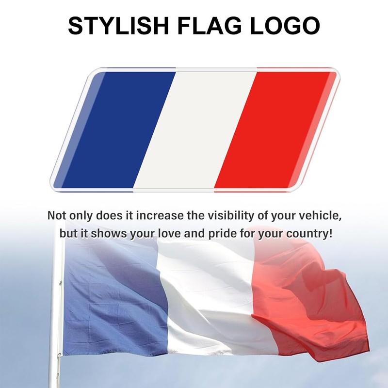 QEDBOJE 2 pcs French Flag Aluminium Badge Grille Badge Sticker
