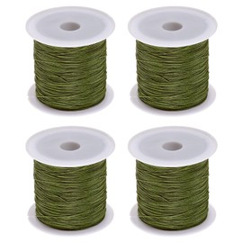 HARFINGTON 4 Rolls Nylon String Cord 45 Yards 0.4mm Nylon Cord Beading Satin String for Jewelry Making Chinese Knotting Cord Necklaces Kumihimo Friendship Bracelets and Craft, Olive Green