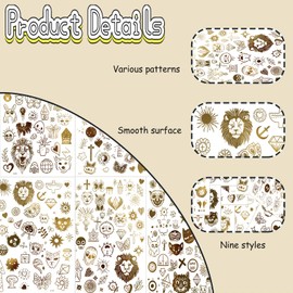 9 Sheets Gold Glitter Temporary Tattoos with 188+ Designs, Non-Toxic Ink for Parties, Festivals, and Daily Use