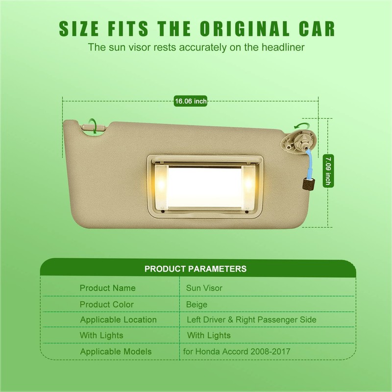 Left Driver & Right Passenger Side Sun Visor for Honda