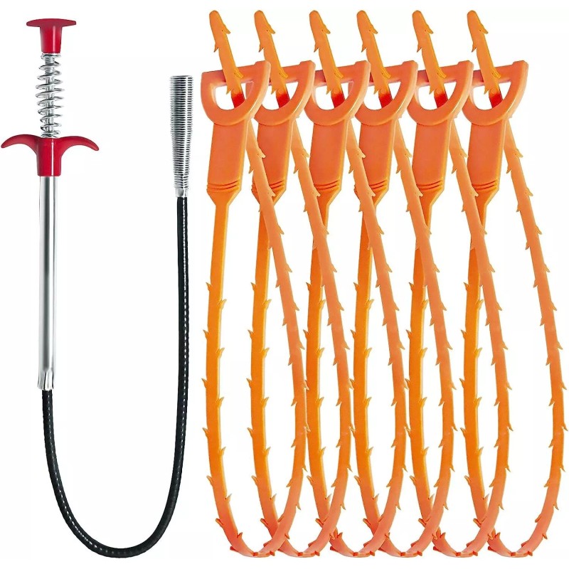 LONGGUI 25Inch Hair Drain Clog Remover Tool(6Pcs), 24Inch Drain Cleaner