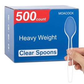 MOACOCK 500 Count Clear Plastic Spoons, Heavy Weight Disposable Spoons Cutlery Plastic Utensils, Clear PlasticSilverware Bulk