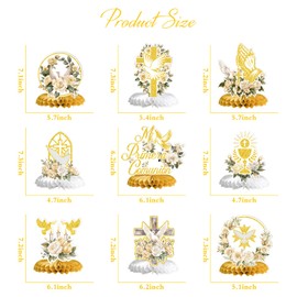 Mi Primera Comunion Honeycomb Centerpieces, Baptism Decorations, Mi Bautizo Religious Table Centerpiece, First Communion Table Decor, Baptism Christening Baby Shower Party Decorations 9PCS