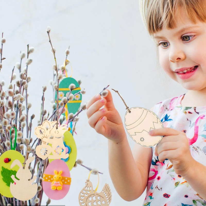 KSVFTB 40 Pcs Easter Crafts for Kids, Wooden Eggs, Wooden