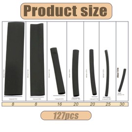 127 Pcs Shrink Sleeving Tube, Heat Shrink Tubing, Heatshrink Sleeving Kit, Heat Shrink Cable Sleeve, Shrink Wrap Cable Sleeve Great for Electrical Insulation and Repair (Black)