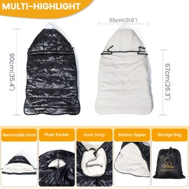 Orzbow Winter Baby Carrier Cover with Detachable Hood, Waterproof & Windproof, Universal for Baby Carriers and Baby Waist Stool, Baby Bunting Bag for Car Seats and Strollers with Storage Bag, Black