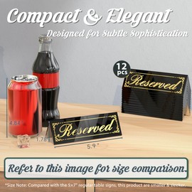 Framokoko 12 Pcs Black Mirrored Reserved Table Signs, 6" x 2" Double Sided Letters, Acrylic Reserved Table Tent Signs with Cleaning Cloth for Wedding Restaurant Ceremony Party Banquet Chairs