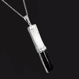 Black Tourmaline and Selenite Stacked Pendant Necklace Sterling Silver Chain - Handmade by mmCrystals™