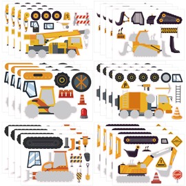 Dorgua Make-a-face Sticker Set, Make A Construction Stickers for Kids Boys, DIY Craft Stickers Face Stickers Decor, Make Your Own Excavator Sticker for Party Favor Supplies Gifts, 6 Designs 24 Sheets