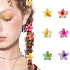 Small Flower Hair Claw Clips, 6PCS 1.57-Inch Cute Mini Claw Clips for Women/Girls' Thick/Thin Hair, Hawaiian Hair Decorations, Birthday Gifts (Multicolored)