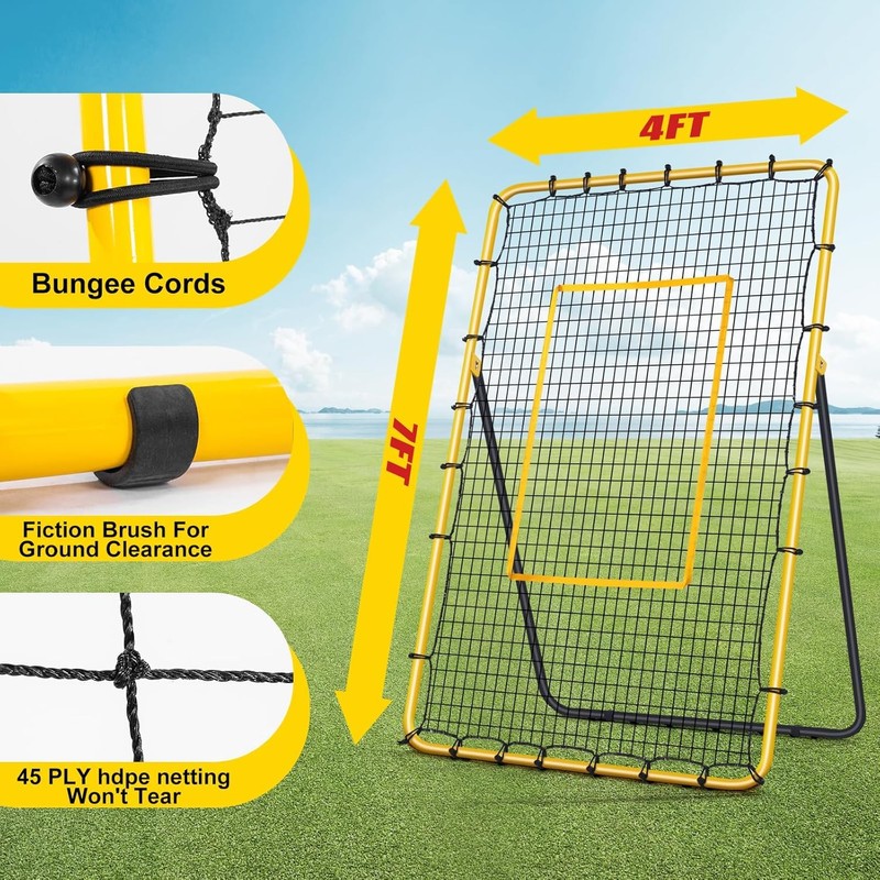 Volleyball Rebounder Net 7x4 ft -5 Angles Adjustable, Outdoor Portable