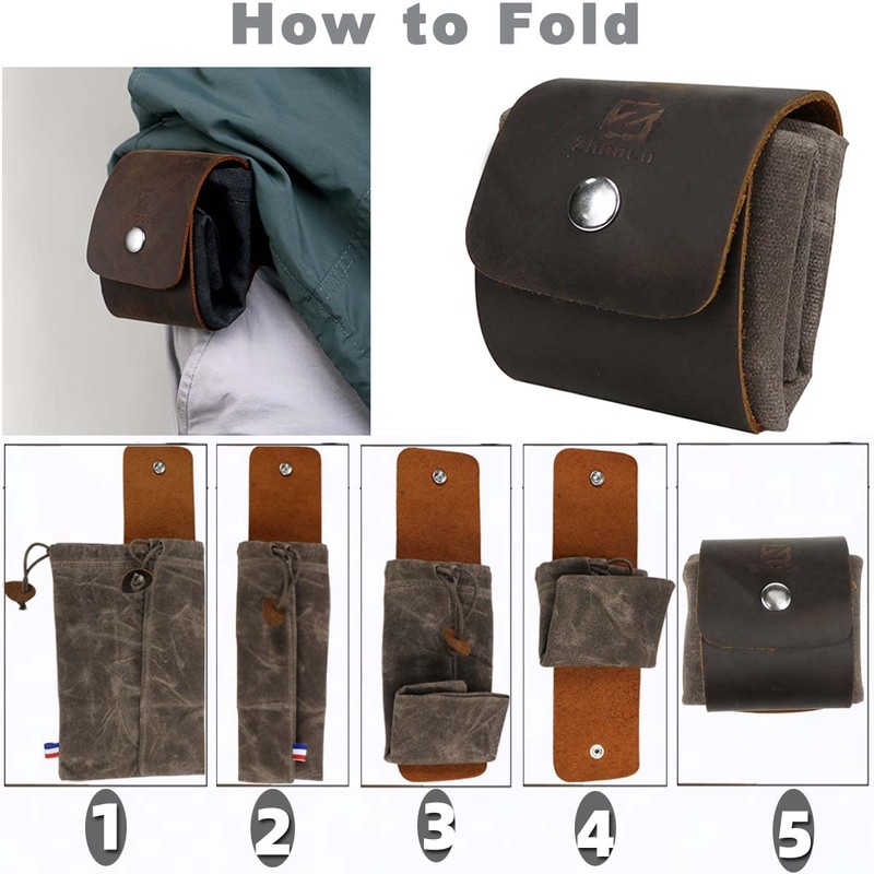 Waxed Canvas Foraging Pouch for Hiking, Collapsible Leather Belt Pouch