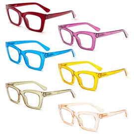 REAVEE 6 Pack Oprah Style Reading Glasses for Women Men Blue Light Blocking, Cute Square Computer Readers Spring Hinge 2.75