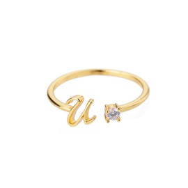 Letter Rings Women Gold Ring with Letters Adjustable Ring Women's Open Rings Initial Letter A-Z Ring with Name Fashion Jewellery Women's Ring Minimalist Stackable Rings Gift for Women, Paper, Cubic