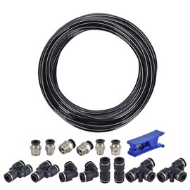 Air Line Tubing Kit, CNAODUN 1/4 inch OD 1/6 ID 39.4ft/12 Meter Black Pneumatic Tubing PU Air hose Pipe Tube Kit for Air Line or Fluid Transfer