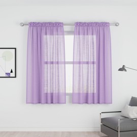 Lilac Sheer Curtains 63 inches Long Girls Room Living Room Curtain Sheers Basement 2 Panels Voile Linen Textured Transparent Nursery Bedroom Drapes Rod Pocket Kitchen Window Treatment Set