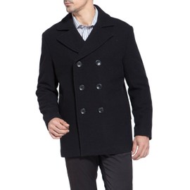 BGSD Men Mark Classic Wool Blend Double Breasted Walking Pea Coat (Also available in Big and Tall and Short), Black, Large