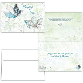 Shared Blessings Lotus Flower 1 Count Praying for You Greeting Card, KJV Scripture Inside, Religious Get Well Encouragement, Envelope Included