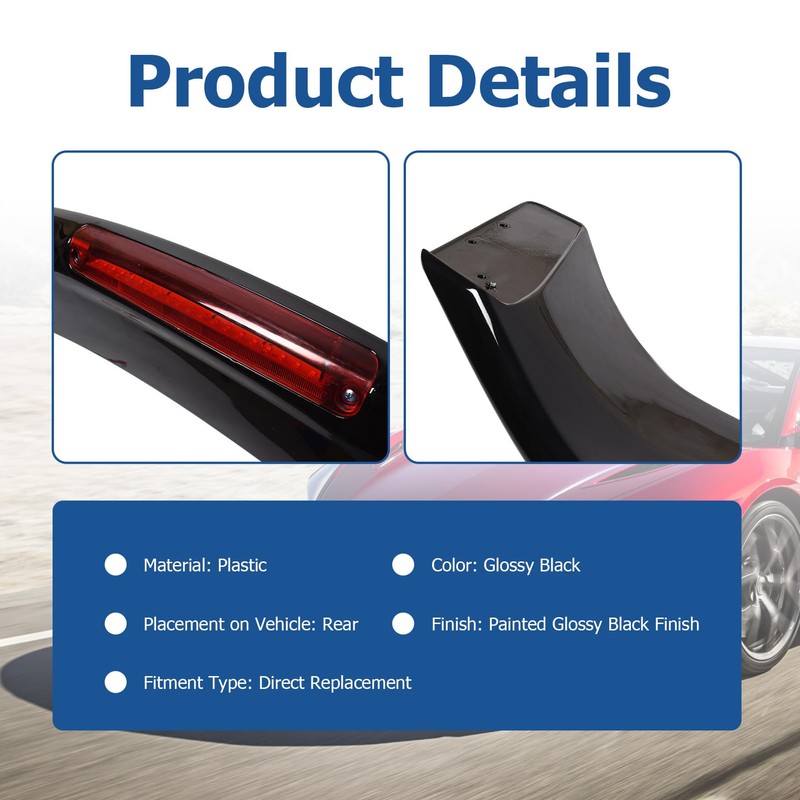 WFLNHB Glossy Black Trunk Spoiler Wing with Brake Light Lamp