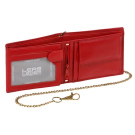 LEAS Biker Wallet Trucker with Chain Real Leather Landscape Format Red, red, closed