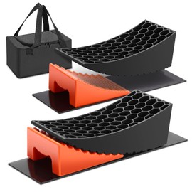 DNA MOTORING 2packs Leveling Ramp for RV Camper Travel Trailer, Curved RV Levelers with 2 Wheel Chock, 2 Mat, Carry Bag, Easier & Faster to Level, Orange, TOOLS-00704