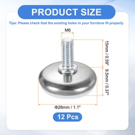 sourcing map 12Pcs M6 Thread Furniture Feet Levelers, 28x15mm Adjustable Leveling Table Feet, Screw on Furniture Glide Leveling for Chair Stool Legs, White