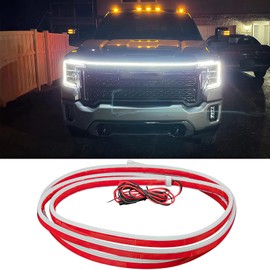 DREAMOTOR 71 Inch Car Hood LED Strip, White Exterior Dynamic Car LED Hood Light, Flexible & Waterproof, Universal Exterior Daytime Running Light Strip with Fuse Protection for Cars, SUVs, Trucks