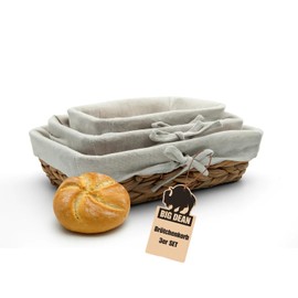 BigDean Set of 3 bread baskets, bread baskets, modern braided seagrass with linen cloth