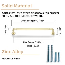 Yanxia Brushed Brass Cabinet Handles, Modern Drawer Pulls for Kitchen, Cabinet Hardware for Bedroom, 7-9/16 Inches Center to Center, 6 Pack (Model 9588)