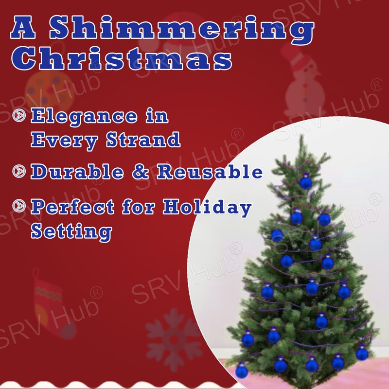 3x Blue 10M Christmas Bead Chains, Luxury Plastic Garland for