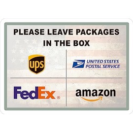 Package Delivery Sign Sticker PVC, Easy Apply, No drill, Porch Sign Decal, 8 inches - Front Door Sign, Please Leave Packages in the Box Door (Flag)