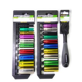 SAE/METRIC Deep Wall Color Coded Socket Sets With Composite Ratchet BUNDLE (3/8")
