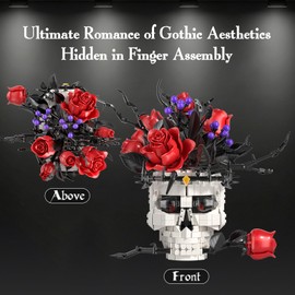 ASDGZD Skull Roses Flower Bouquet Building Blocks Set for Adults, Gothic Horror Skeleton Botanical Collection Kit Home Table Art Decor, Gift for Birthday & Valentines Day for Women/Mom/Wife/Girlfriend