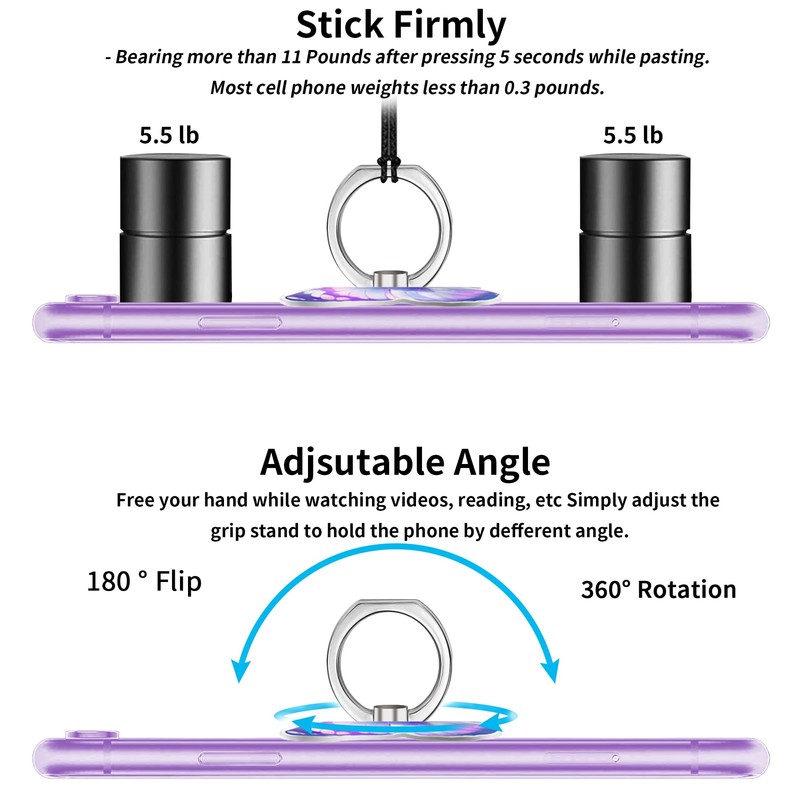 TACOMEGE Purple Metal Cell Phone Ring Butterfly Holder, Finger Kickstand