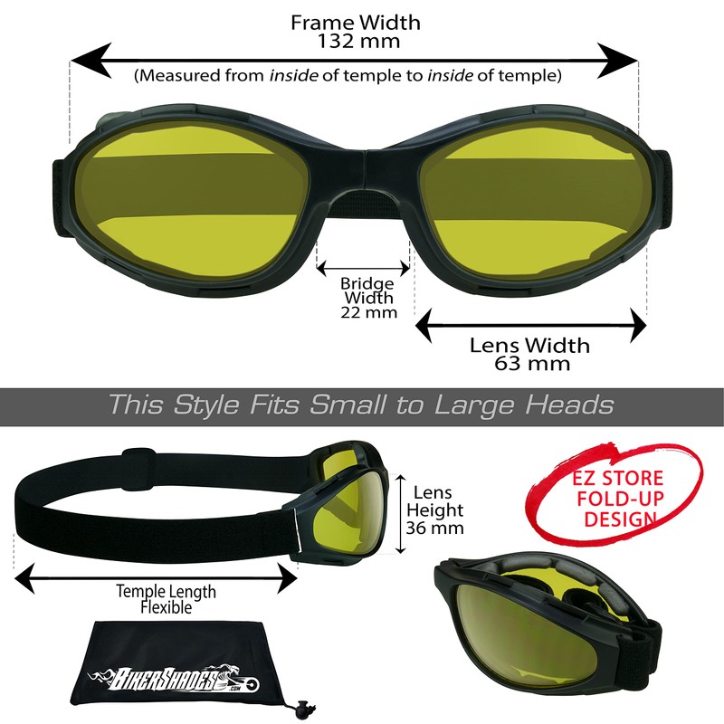 Bikershades Motorcycle Folding Goggles Men Women - Smoke, Clear or