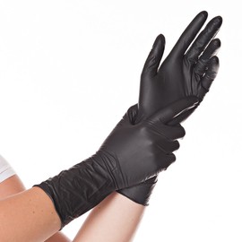 Franz Mensch Hygostar Safe Long Nitrile Gloves, Latex and Powder-Free, Black, 7/S, 30 cm, Pack of 100, Disposable Gloves, Extra Long and Robust, Long Shaft