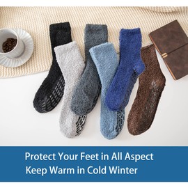 UTTPLL Calcetines peludos con agarres para hombre, calcetines esponjosos de invierno, calcetines atléticos antideslizantes, calcetines cálidos y acogedores para Navidad, 5 pares de colores mezclados., Talla única